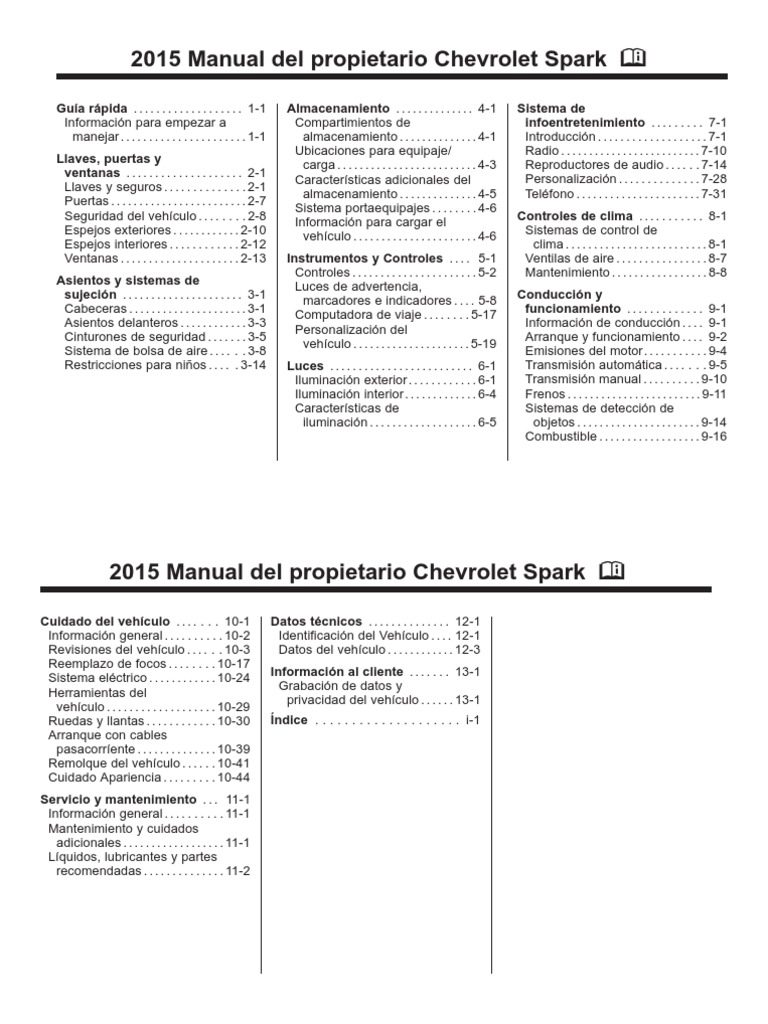 Diagrama detallado de especificaciones técnicas del Spark 2015