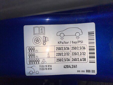 Presión de neumáticos en un coche