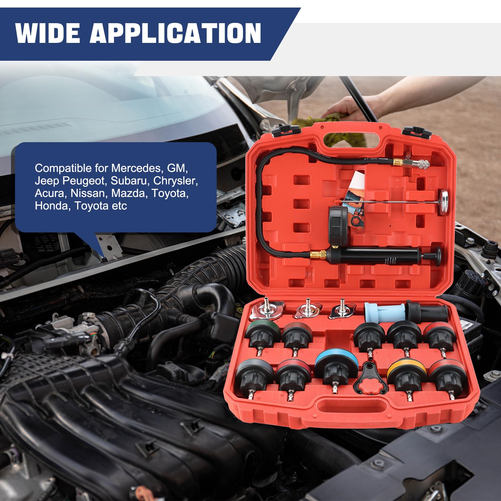 Radiador con técnico usando herramientas para detectar fugas