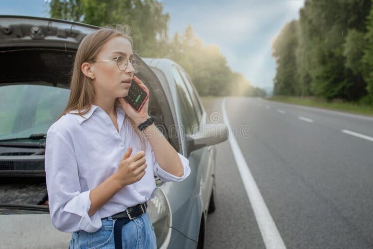 coche averiado en carretera con conductor preocupado 1