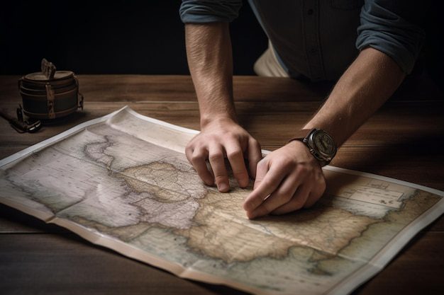 Manos sosteniendo un mapa durante un viaje