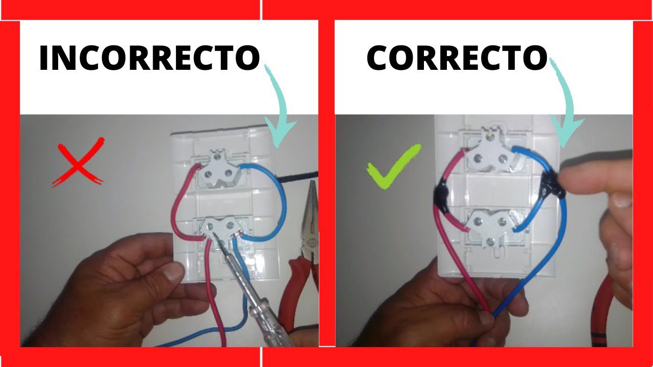 Conexión correcta e incorrecta de cables eléctricos