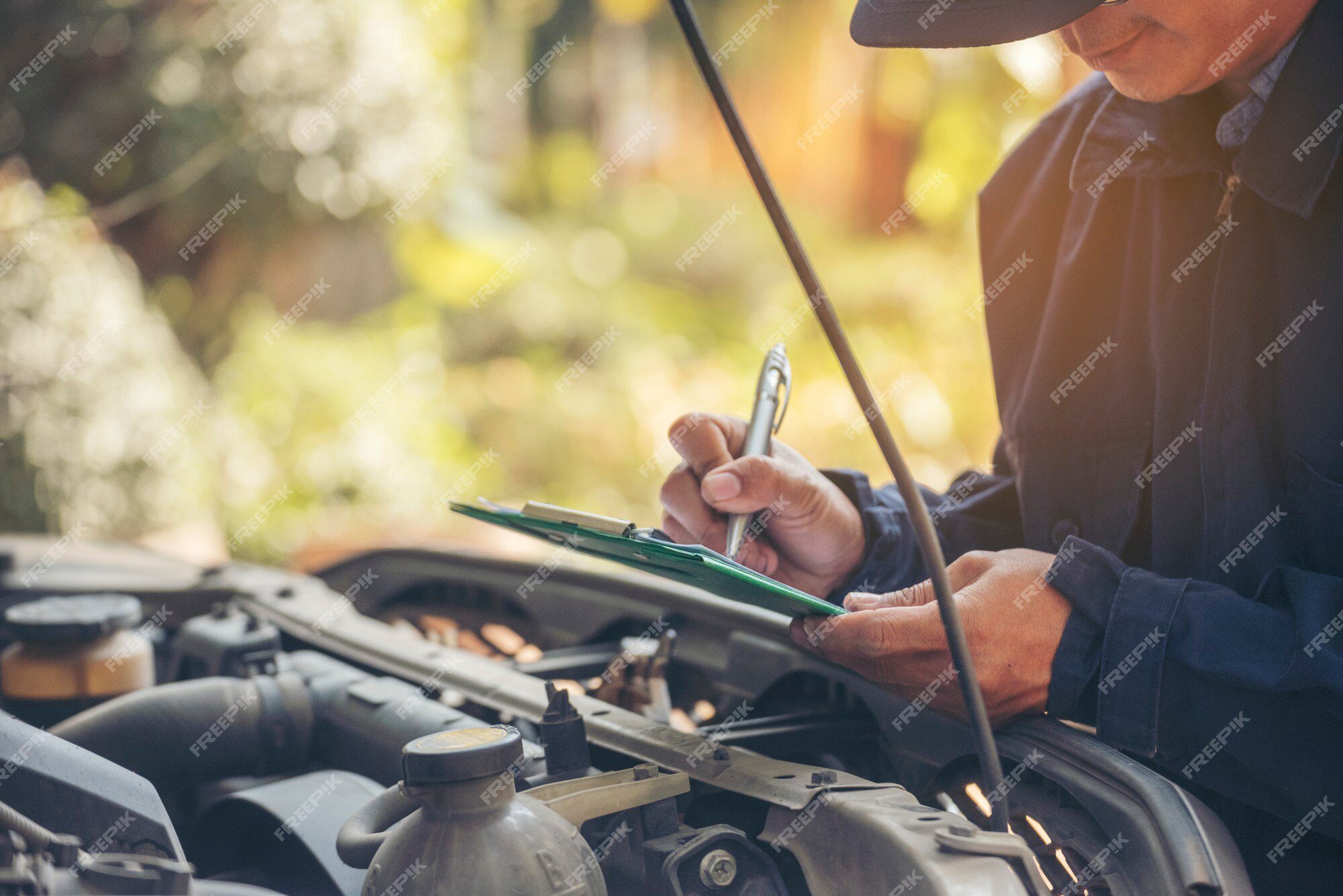 Manos arreglando motor de un automóvil